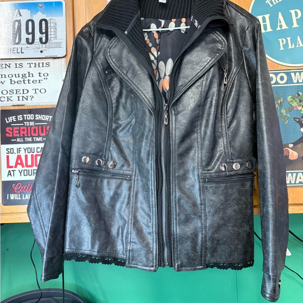 Elegant Black Synthetic Leather Jacket for Women
